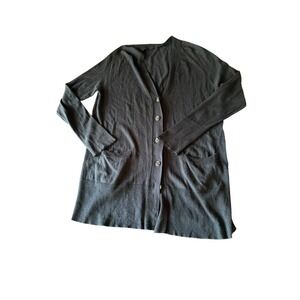 Gobi Cashmere Cardigan Black Silk Blend Longline V-Neck Filigree Button Sweater